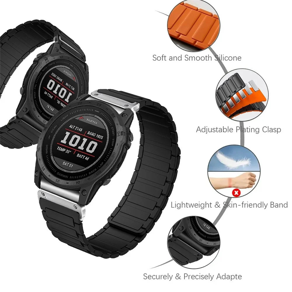 20mm Quick Release Magnetic Silicone Band for Garmin Fenix 8 43mm / Descent MK3 / MK3i Dual Color Watch Strap - Black / Silver - 4