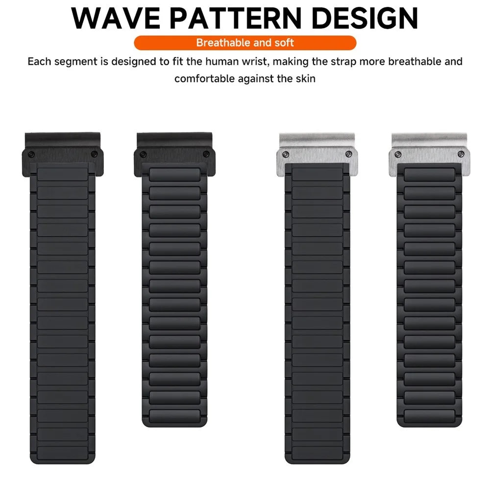 20mm Quick Release Magnetic Silicone Band for Garmin Fenix 8 43mm / Descent MK3 / MK3i Dual Color Watch Strap - Black / Silver - 5