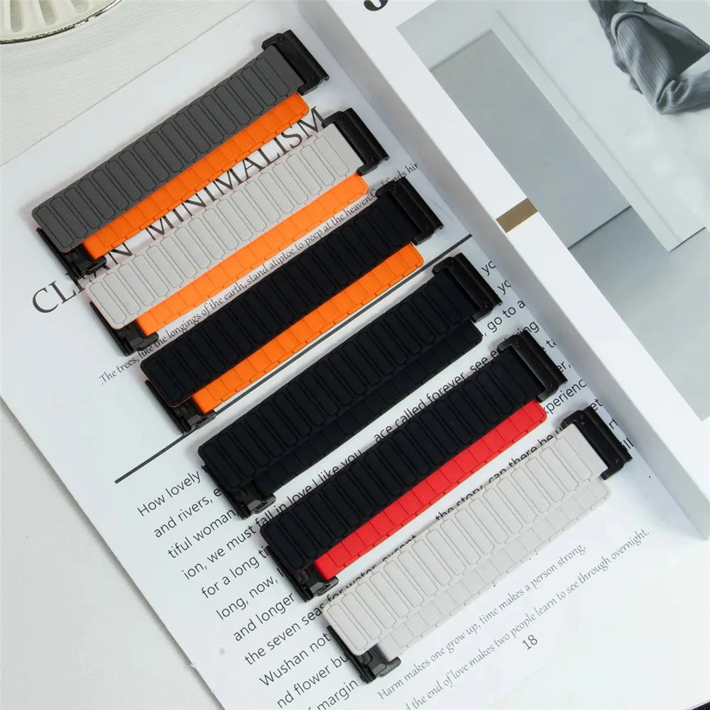 20mm Quick Release Magnetic Silicone Band for Garmin Fenix 8 43mm / Descent MK3 / MK3i Dual Color Watch Strap - Black / Silver - 6