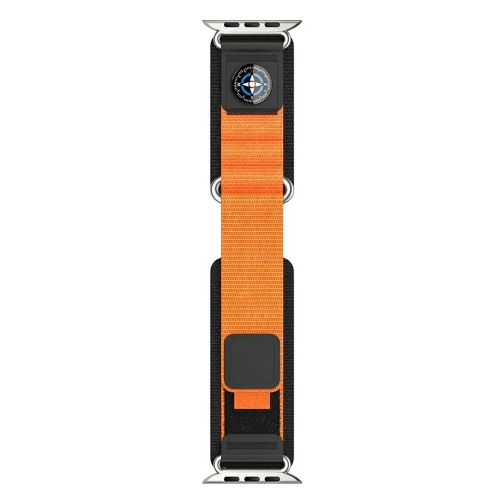 Nylon Band with Compass for Apple Watch Series 11 10 42mm  /  9 8 7 41mm  /  SE3 SE2 SE 6 5 4 40mm  /  3 2 1 38mm Adjustable Magic Tape Watch Strap - Black / Orange - 3