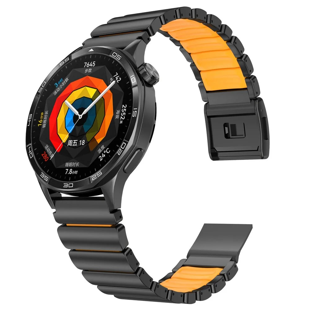 22mm Rubber + Titanium Alloy Strap for Huawei Watch GT 6 Pro  /  6  /  5 Pro  /  5  /  4  /  3  /  2 46mm Replacement Watch Band - Black  /  Orange - 2
