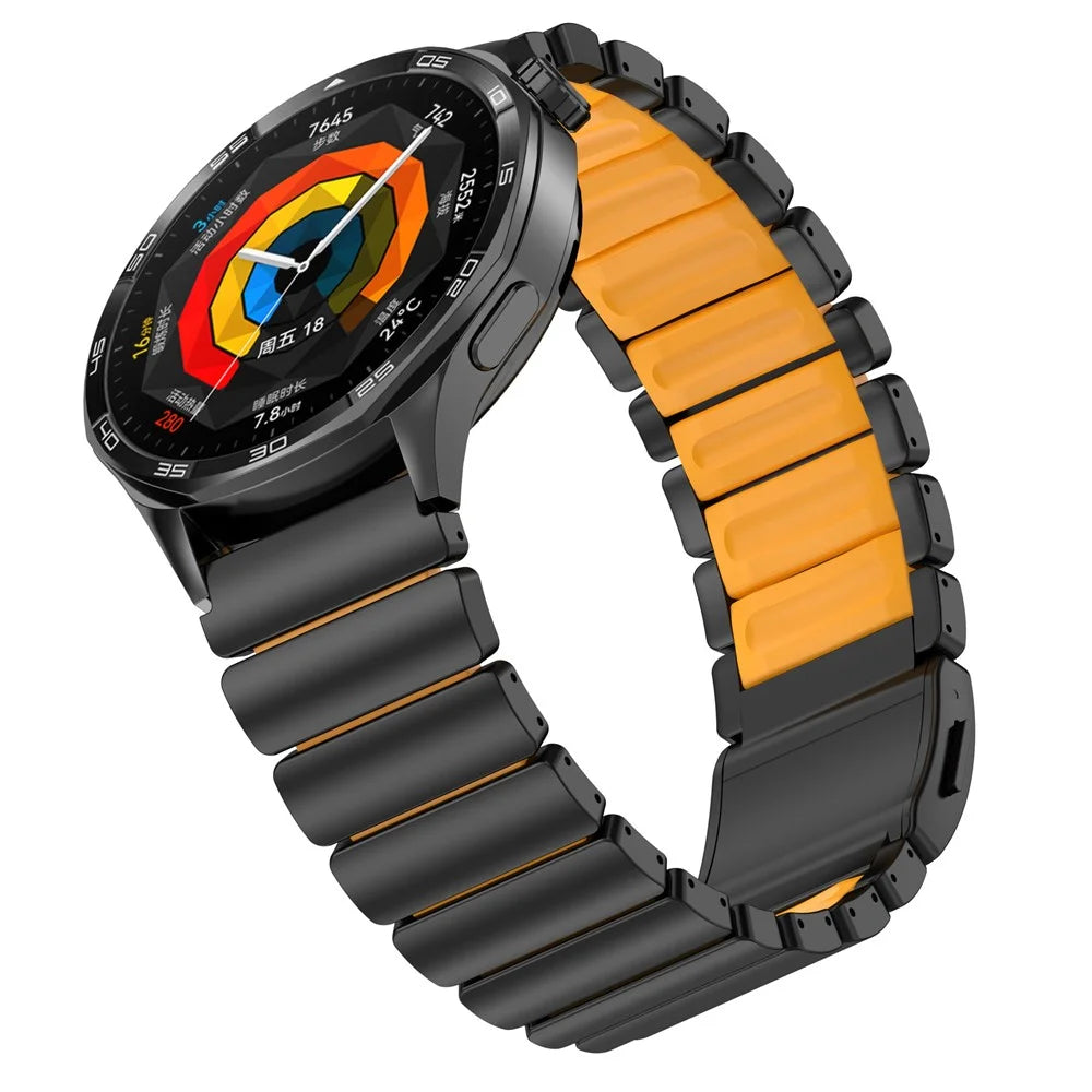 22mm Rubber + Titanium Alloy Strap for Huawei Watch GT 6 Pro  /  6  /  5 Pro  /  5  /  4  /  3  /  2 46mm Replacement Watch Band - Black  /  Orange - 3