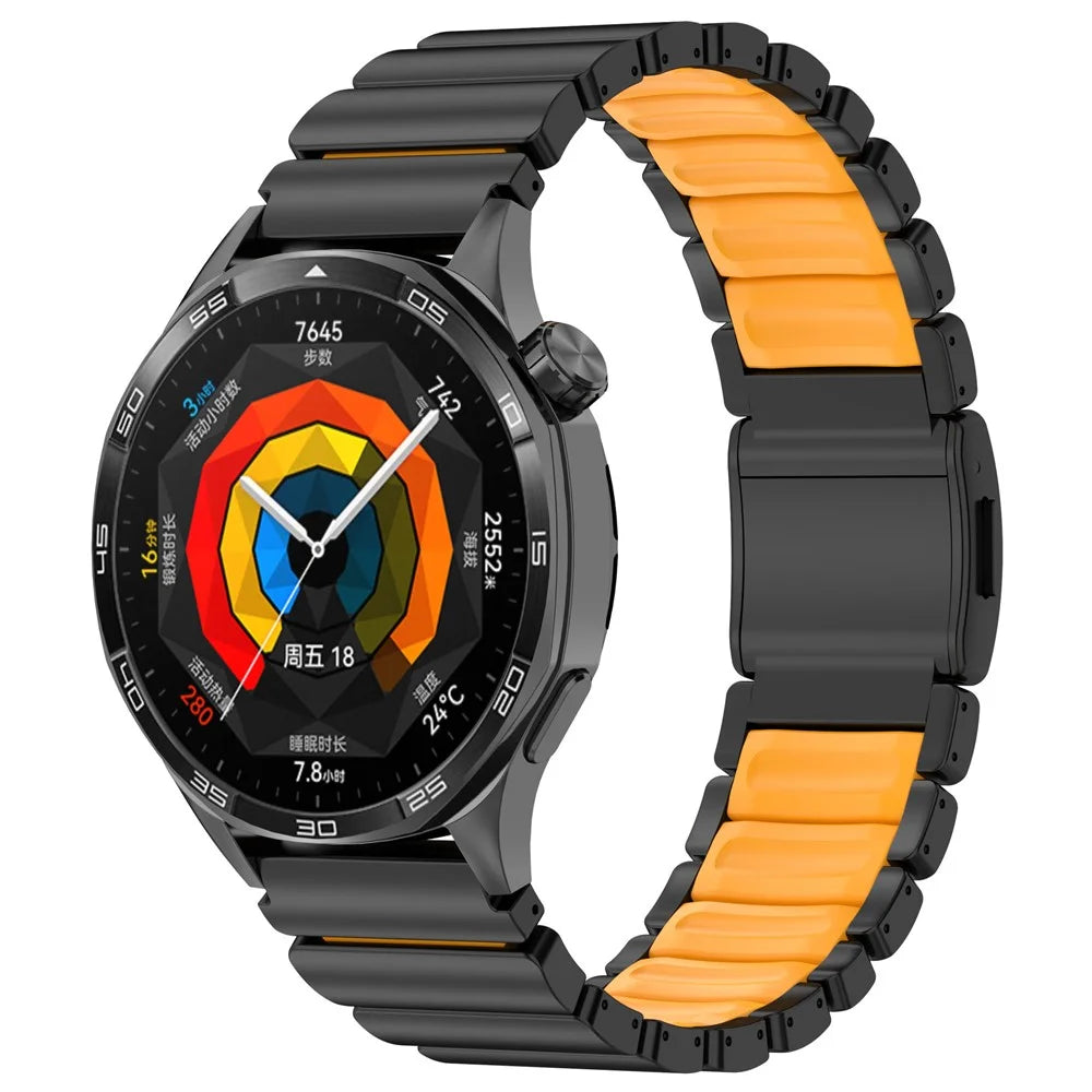 22mm Rubber + Titanium Alloy Strap for Huawei Watch GT 6 Pro  /  6  /  5 Pro  /  5  /  4  /  3  /  2 46mm Replacement Watch Band - Black  /  Orange - 4