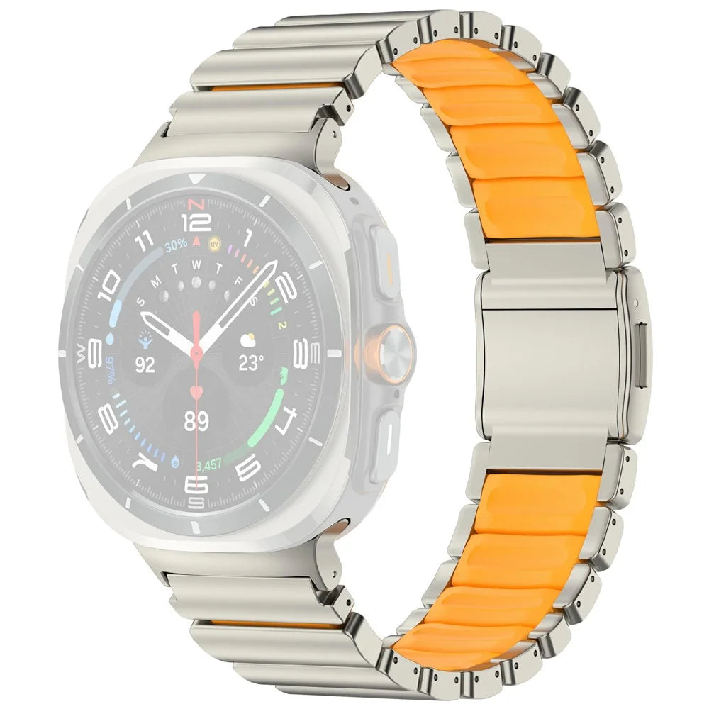 Rubber + Titanium Alloy Strap for Samsung Galaxy Watch8 44mm  /  40mm  /  8 Classic 46mm Replacement Watch Band - Titanium  /  Orange - 1