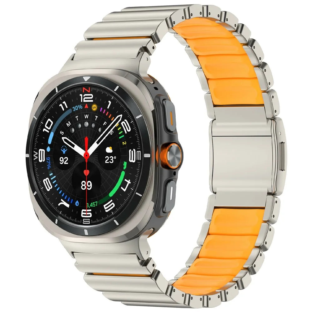 Rubber + Titanium Alloy Strap for Samsung Galaxy Watch8 44mm  /  40mm  /  8 Classic 46mm Replacement Watch Band - Titanium  /  Orange - 2