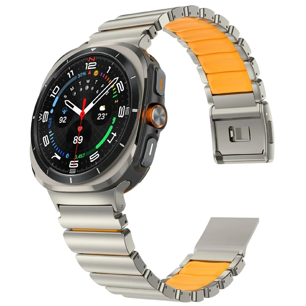 Rubber + Titanium Alloy Strap for Samsung Galaxy Watch8 44mm  /  40mm  /  8 Classic 46mm Replacement Watch Band - Titanium  /  Orange - 3