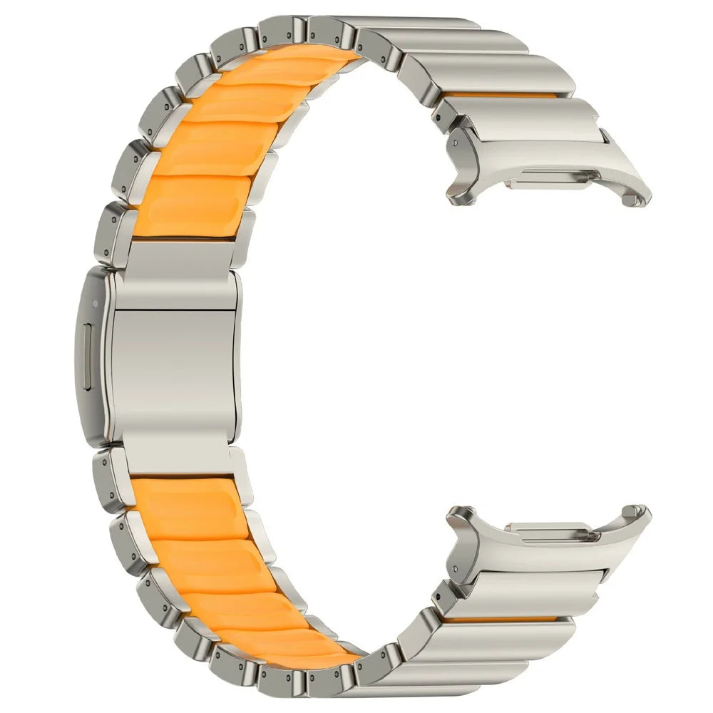 Rubber + Titanium Alloy Strap for Samsung Galaxy Watch8 44mm  /  40mm  /  8 Classic 46mm Replacement Watch Band - Titanium  /  Orange - 5