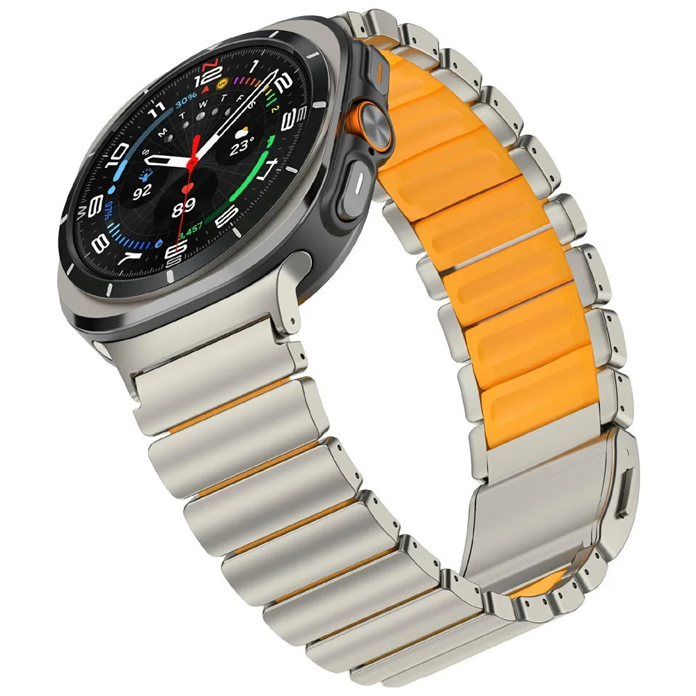 Rubber + Titanium Alloy Strap for Samsung Galaxy Watch Ultra2 47mm / Watch Ultra (2025) 47mm / Watch Ultra 47mm Replacement Watch Band - Titanium  /  Orange - 4