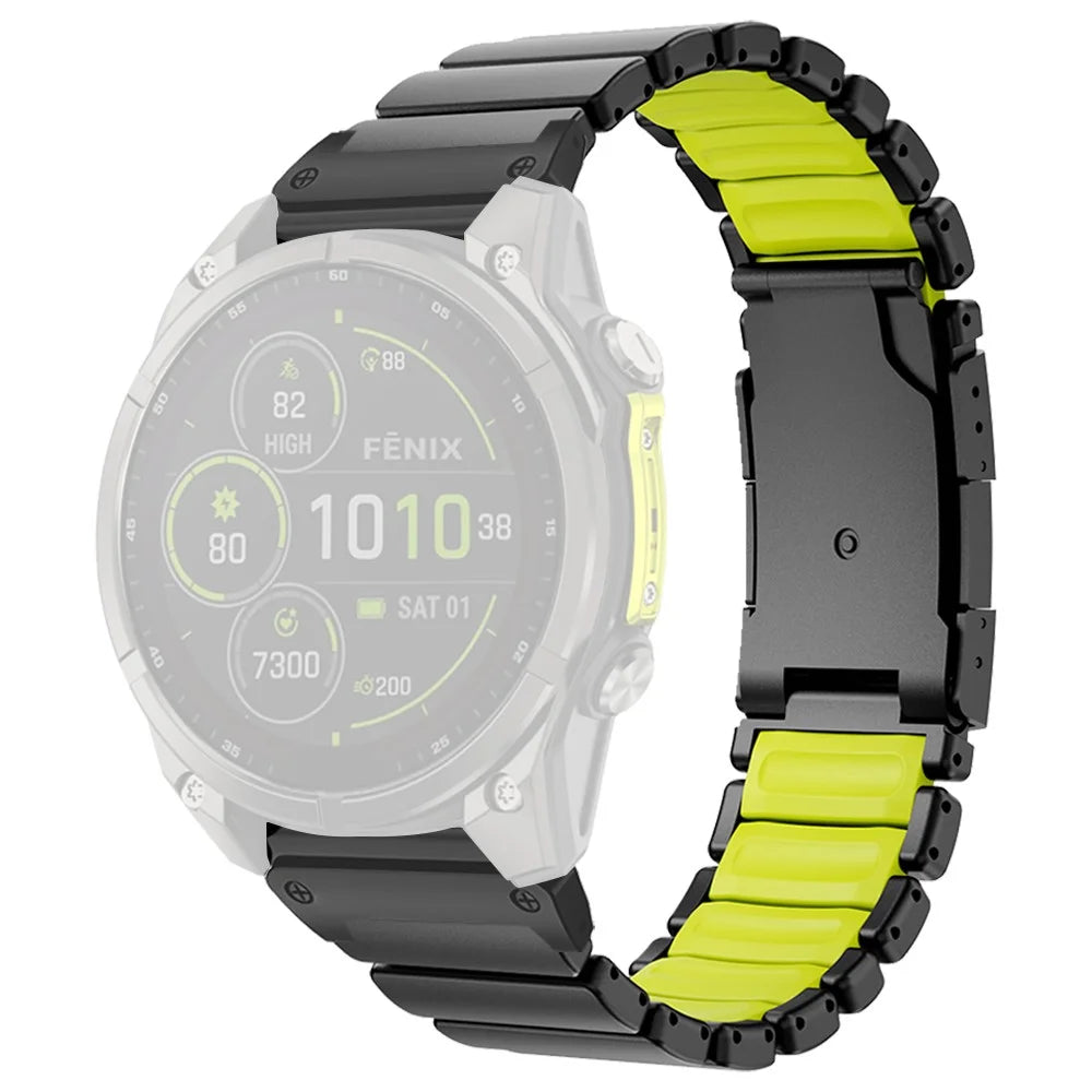 26mm Quick Release Rubber + Titanium Alloy Strap for Garmin Fenix 8 Pro AMOLED 51mm  /  8 51mm  /  Enduro 3  /  Enduro 2 Watch Band - Black  /  Green - 1