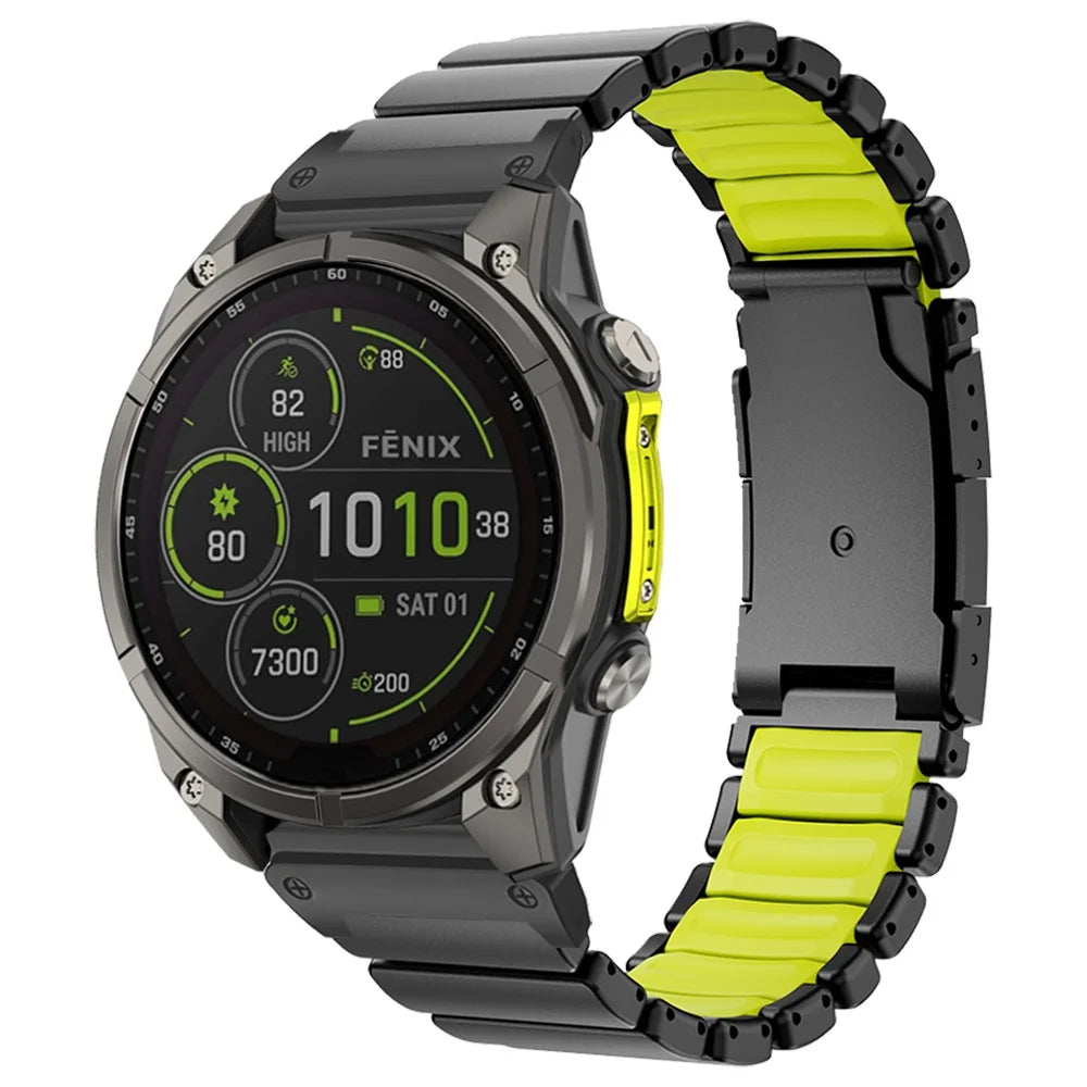 26mm Quick Release Rubber + Titanium Alloy Strap for Garmin Fenix 8 Pro AMOLED 51mm  /  8 51mm  /  Enduro 3  /  Enduro 2 Watch Band - Black  /  Green - 2