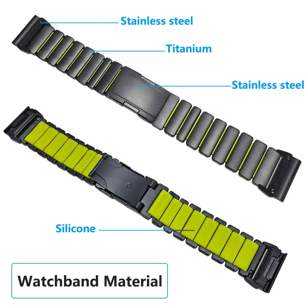 26mm Quick Release Rubber + Titanium Alloy Strap for Garmin Fenix 8 Pro AMOLED 51mm  /  8 51mm  /  Enduro 3  /  Enduro 2 Watch Band - Black  /  Green - 5