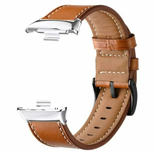 Fiber Leather Watch Band for Xiaomi Smart Band 10 Pro / 9 Pro / 8 Pro / Redmi Watch 6 / 5 / 4 Stitching Line Quick Release Replacement Strap - Brown - 2