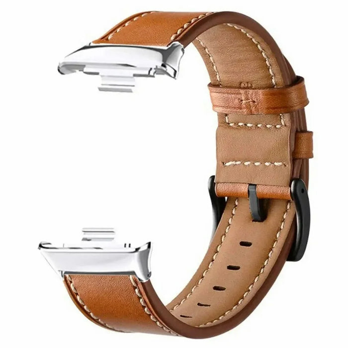 Fiber Leather Watch Band for Xiaomi Smart Band 10 Pro / 9 Pro / 8 Pro / Redmi Watch 6 / 5 / 4 Stitching Line Quick Release Replacement Strap - Brown - 2