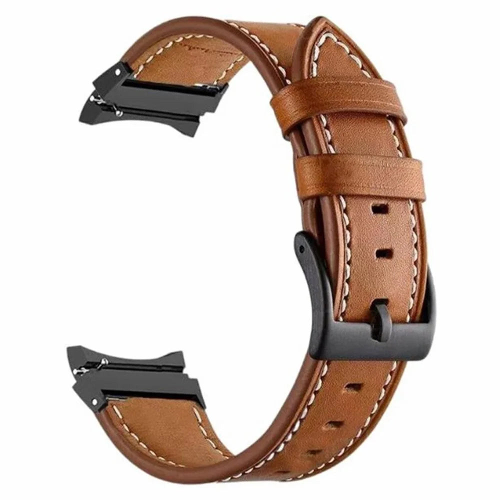 Fiber Leather Strap with Connector for Samsung Galaxy Watch7 / 6 40mm 44mm / 6 Classic 43mm / 47mm / 5 Pro 45mm5 / 4 40mm 44mm / 4 Classic 42mm / 46mm Stitching Line Quick Release Watch Band - Brown - 1