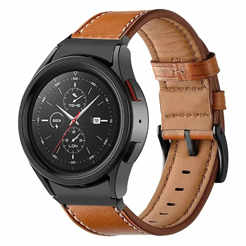 Fiber Leather Strap with Connector for Samsung Galaxy Watch7 / 6 40mm 44mm / 6 Classic 43mm / 47mm / 5 Pro 45mm5 / 4 40mm 44mm / 4 Classic 42mm / 46mm Stitching Line Quick Release Watch Band - Brown - 2
