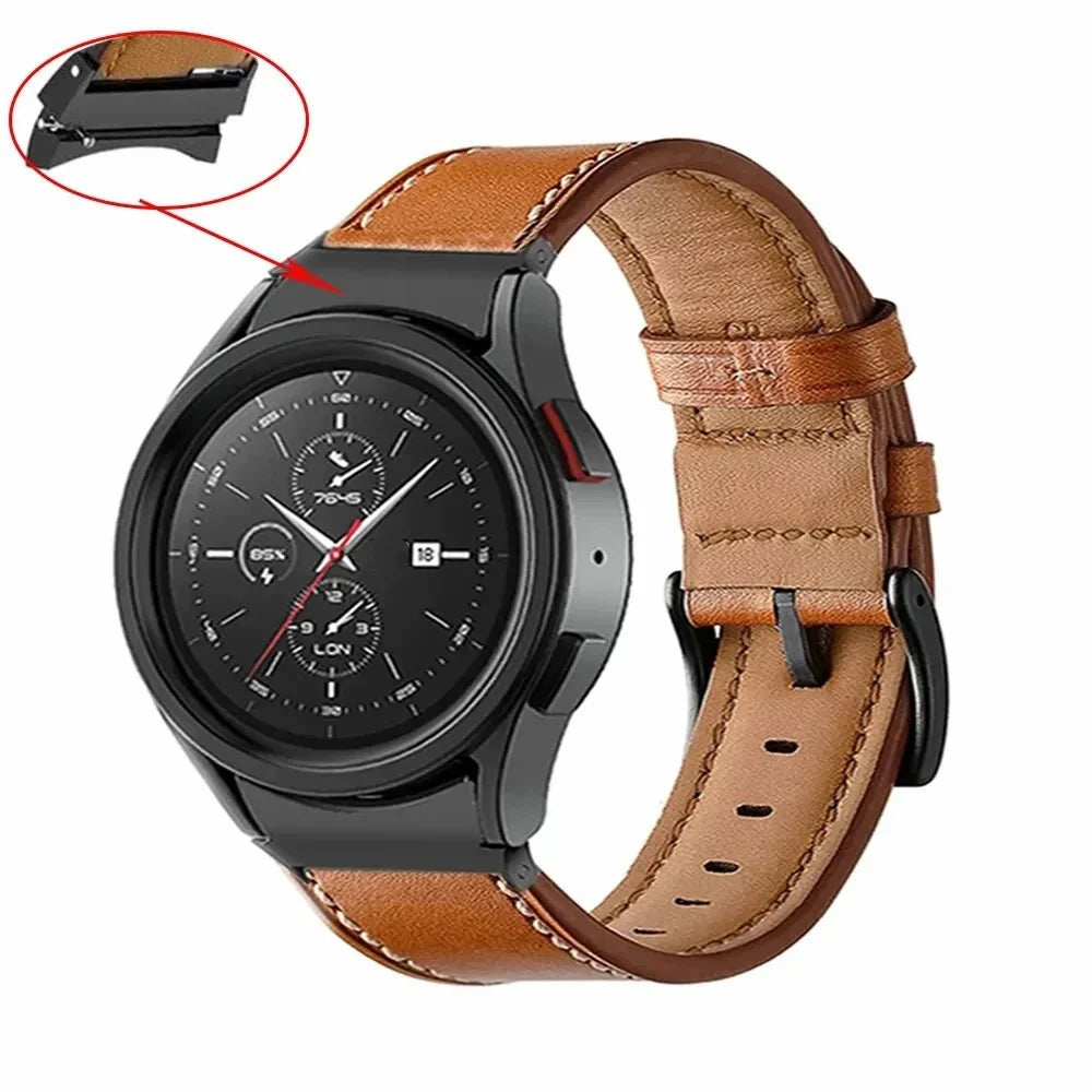 Fiber Leather Strap with Connector for Samsung Galaxy Watch7 / 6 40mm 44mm / 6 Classic 43mm / 47mm / 5 Pro 45mm5 / 4 40mm 44mm / 4 Classic 42mm / 46mm Stitching Line Quick Release Watch Band - Brown - 3
