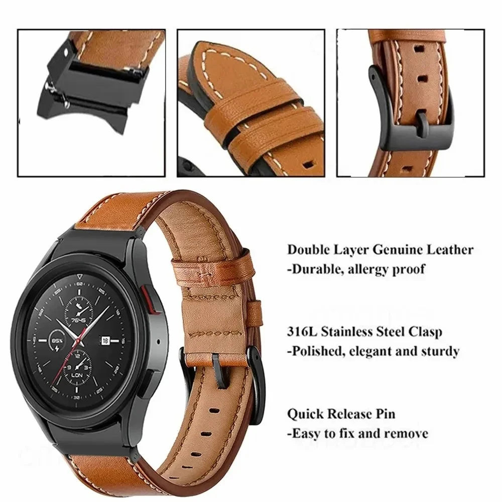 Fiber Leather Strap with Connector for Samsung Galaxy Watch7 / 6 40mm 44mm / 6 Classic 43mm / 47mm / 5 Pro 45mm5 / 4 40mm 44mm / 4 Classic 42mm / 46mm Stitching Line Quick Release Watch Band - Brown - 4