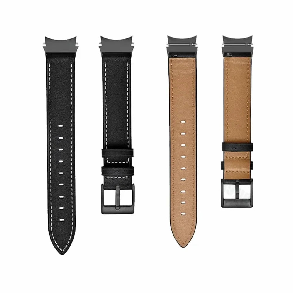 Fiber Leather Strap with Connector for Samsung Galaxy Watch7 / 6 40mm 44mm / 6 Classic 43mm / 47mm / 5 Pro 45mm5 / 4 40mm 44mm / 4 Classic 42mm / 46mm Stitching Line Quick Release Watch Band - Brown - 5