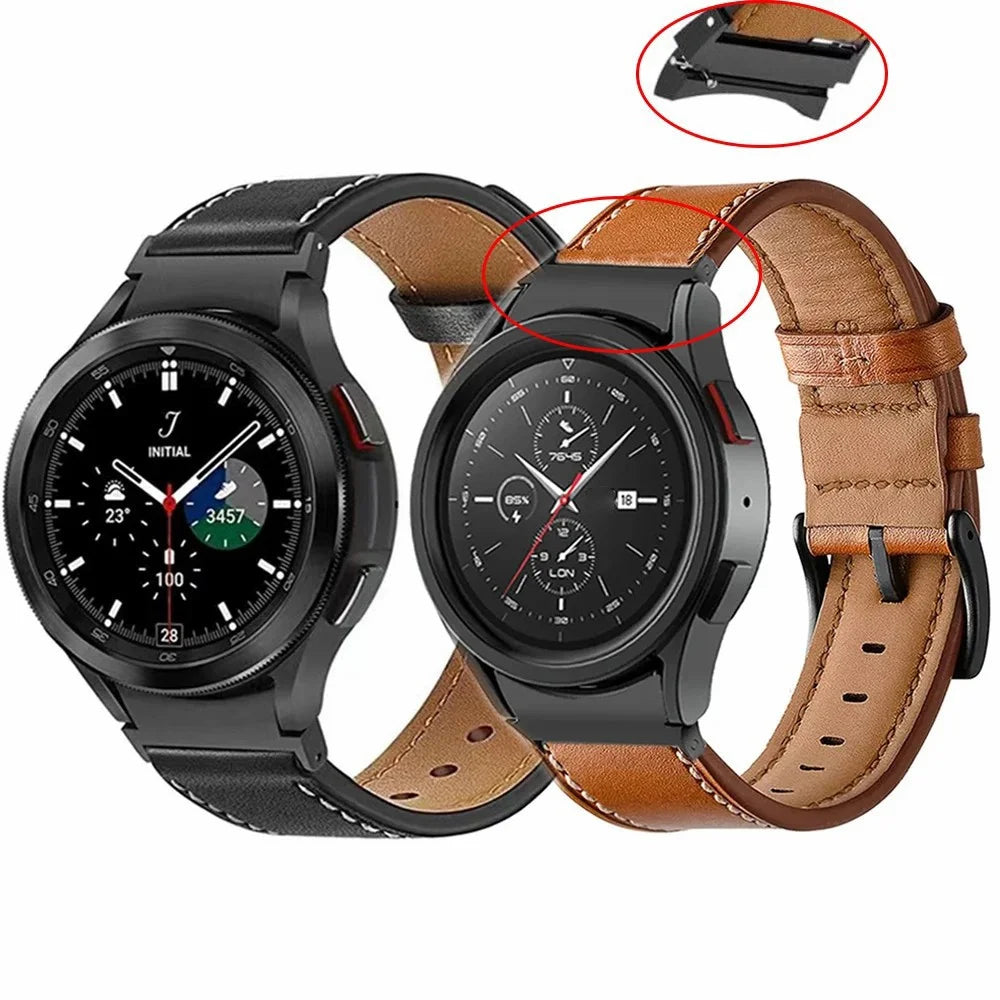 Fiber Leather Strap with Connector for Samsung Galaxy Watch7 / 6 40mm 44mm / 6 Classic 43mm / 47mm / 5 Pro 45mm5 / 4 40mm 44mm / 4 Classic 42mm / 46mm Stitching Line Quick Release Watch Band - Brown - 7