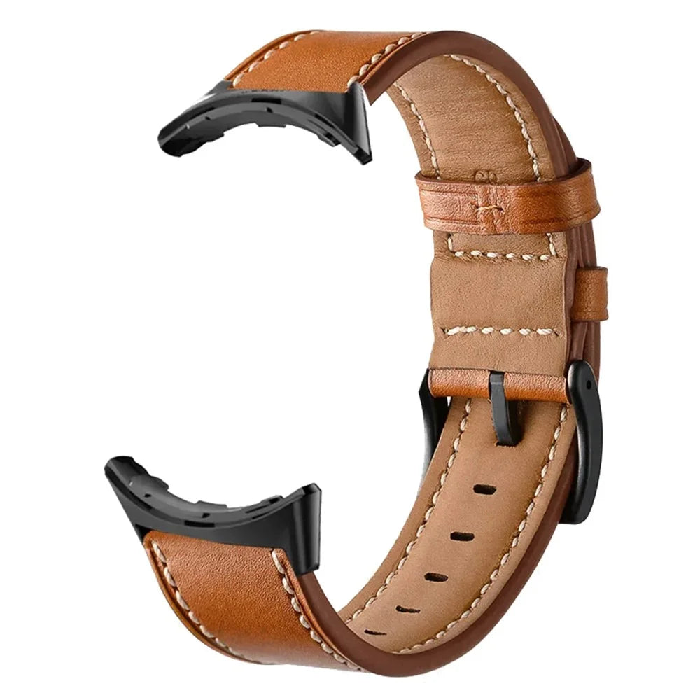 Fiber Leather Watch Band for Google Pixel Watch 4 45mm / Watch 3 45mm Stitching Line Quick Release Replacement Strap - Brown - 3