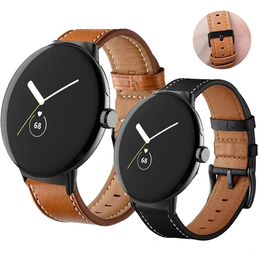 Fiber Leather Watch Band for Google Pixel Watch 4 45mm / Watch 3 45mm Stitching Line Quick Release Replacement Strap - Brown - 5