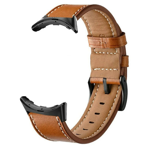 Fiber Leather Watch Band for Google Pixel Watch 4 41mm / Watch 3 41mm / Watch 2 / Watch Stitching Line Quick Release Replacement Strap - Brown - 1