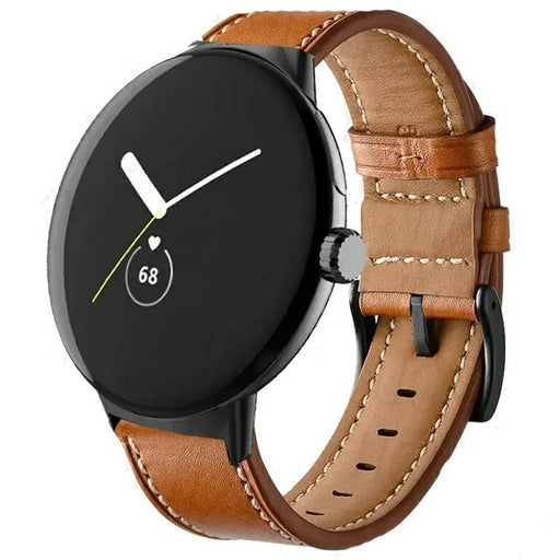 Fiber Leather Watch Band for Google Pixel Watch 4 41mm / Watch 3 41mm / Watch 2 / Watch Stitching Line Quick Release Replacement Strap - Brown - 2