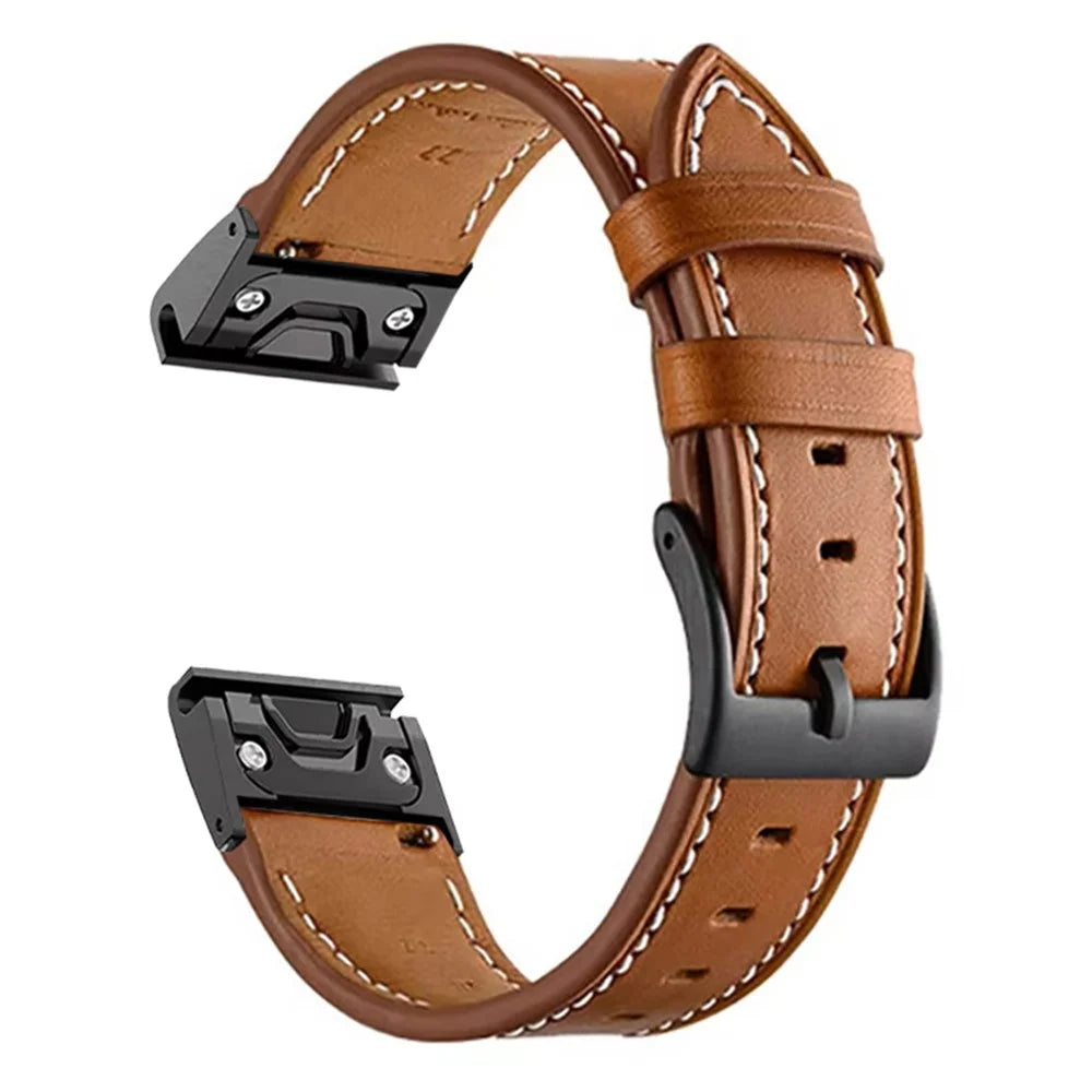 26mm White Stitch Quick Release Watch Band for Garmin Fenix 8 Pro AMOLED 51mm / 8 51mm / Enduro 3 / 2 Fiber Leather Replacement Strap - Brown - 1