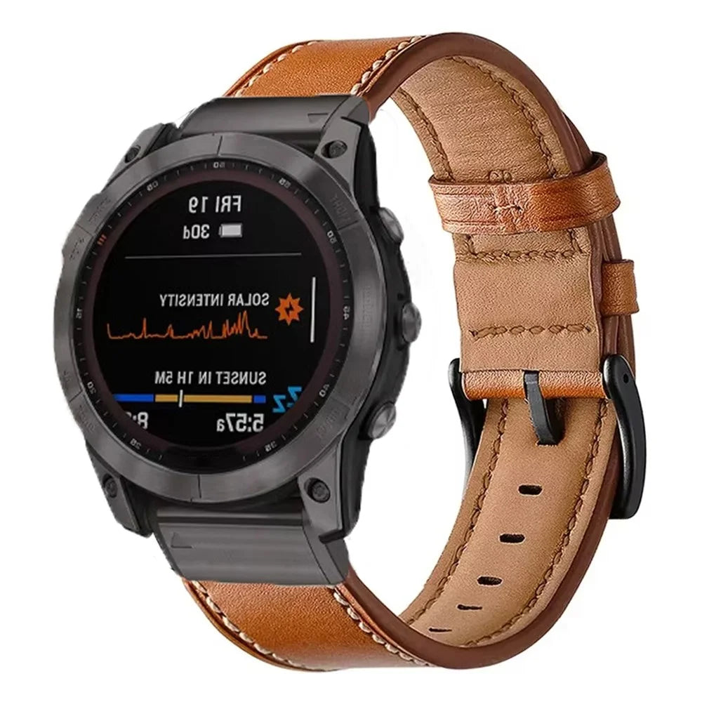 26mm White Stitch Quick Release Watch Band for Garmin Fenix 8 Pro AMOLED 51mm / 8 51mm / Enduro 3 / 2 Fiber Leather Replacement Strap - Brown - 2
