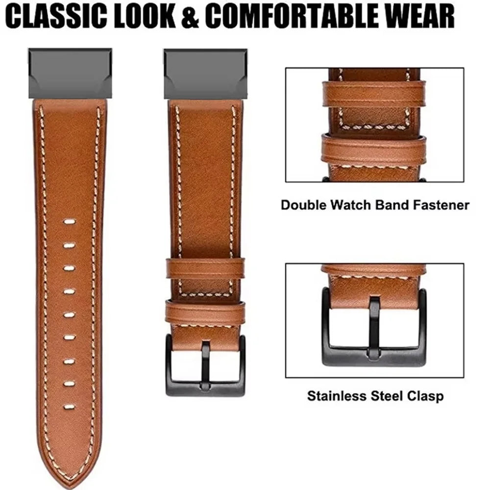 26mm White Stitch Quick Release Watch Band for Garmin Fenix 8 Pro AMOLED 51mm / 8 51mm / Enduro 3 / 2 Fiber Leather Replacement Strap - Brown - 3