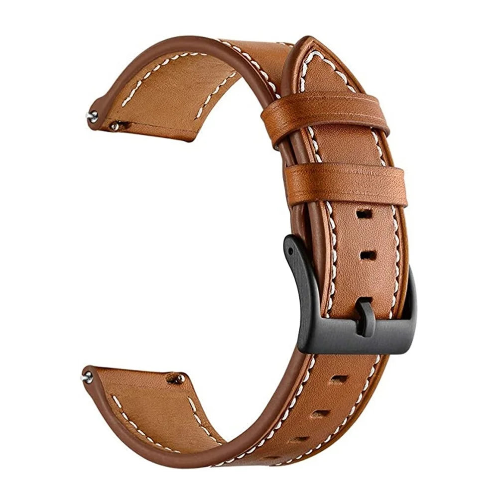 22mm Fiber Leather Watch Band for Huawei Watch GT 6 Pro / 6 / 5 Pro / 5 / 4 / 3 / 2 46mm Stitching Line Quick Release Replacement Strap - Brown - 1