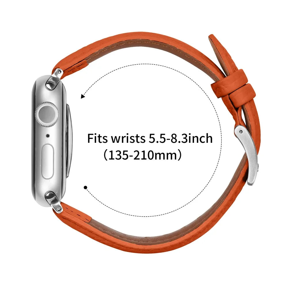 Litchi Textured Genuine Leather Strap for Apple Watch Ultra 3 2 1 49mm  /  Series 11 10 46mm  /  9 8 7 45mm  /  SE3 SE2 SE 6 5 4 44mm  /  3 2 1 42mm Pointed-End Watch Band with Silver Buckle - Orange - 7