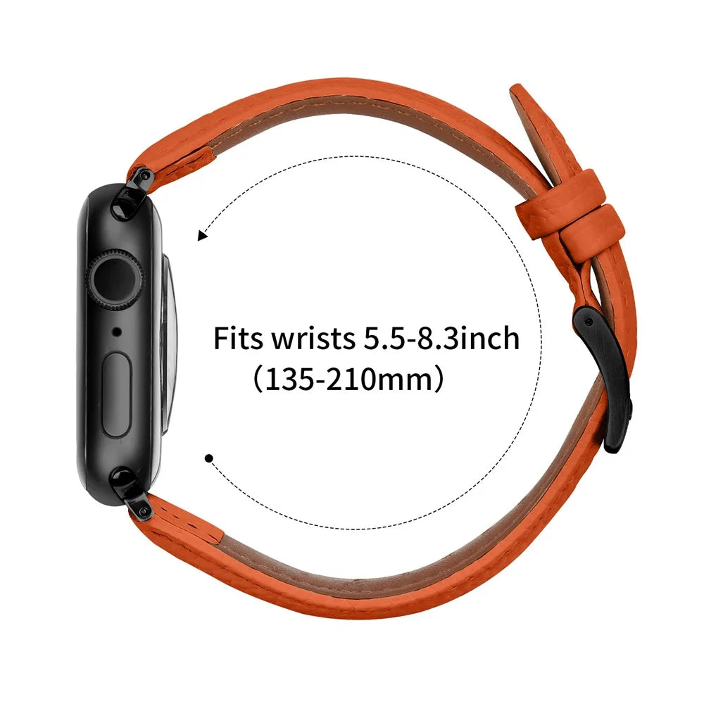 Litchi Textured Genuine Leather Strap with Electroplated Buckle for Apple Watch Ultra 3 2 1 49mm  /  Series 11 10 46mm  /  9 8 7 45mm  /  SE3 SE2 SE 6 5 4 44mm  /  3 2 1 42mm Pointed-End Watch Band - Orange / Black - 7
