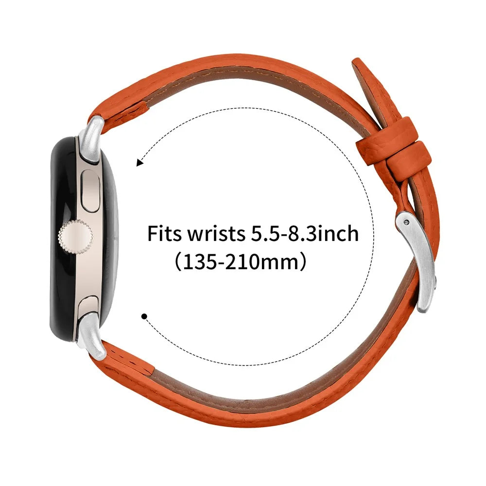 Litchi Textured Genuine Leather Strap for Google Pixel Watch 4 41mm / Watch 3 41mm / Watch 2 / Watch Pointed-End Watch Band with Silver Buckle - Orange - 7