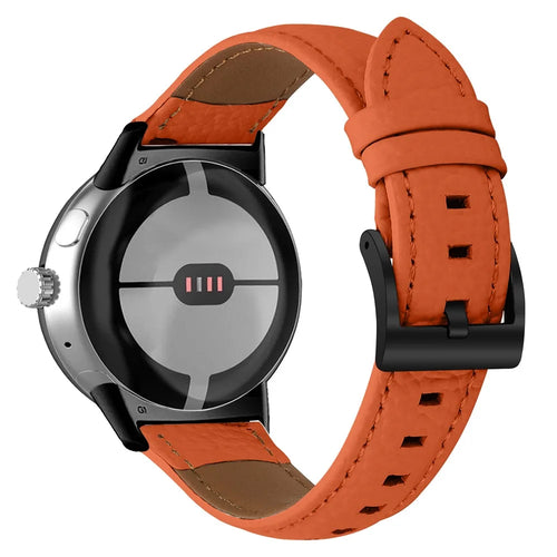 Litchi Textured Genuine Cow Leather Strap with Electroplated Buckle for Google Pixel Watch 4 41mm / Watch 3 41mm / Watch 2 / Watch Pointed-End Watch Band - Orange / Black - 1