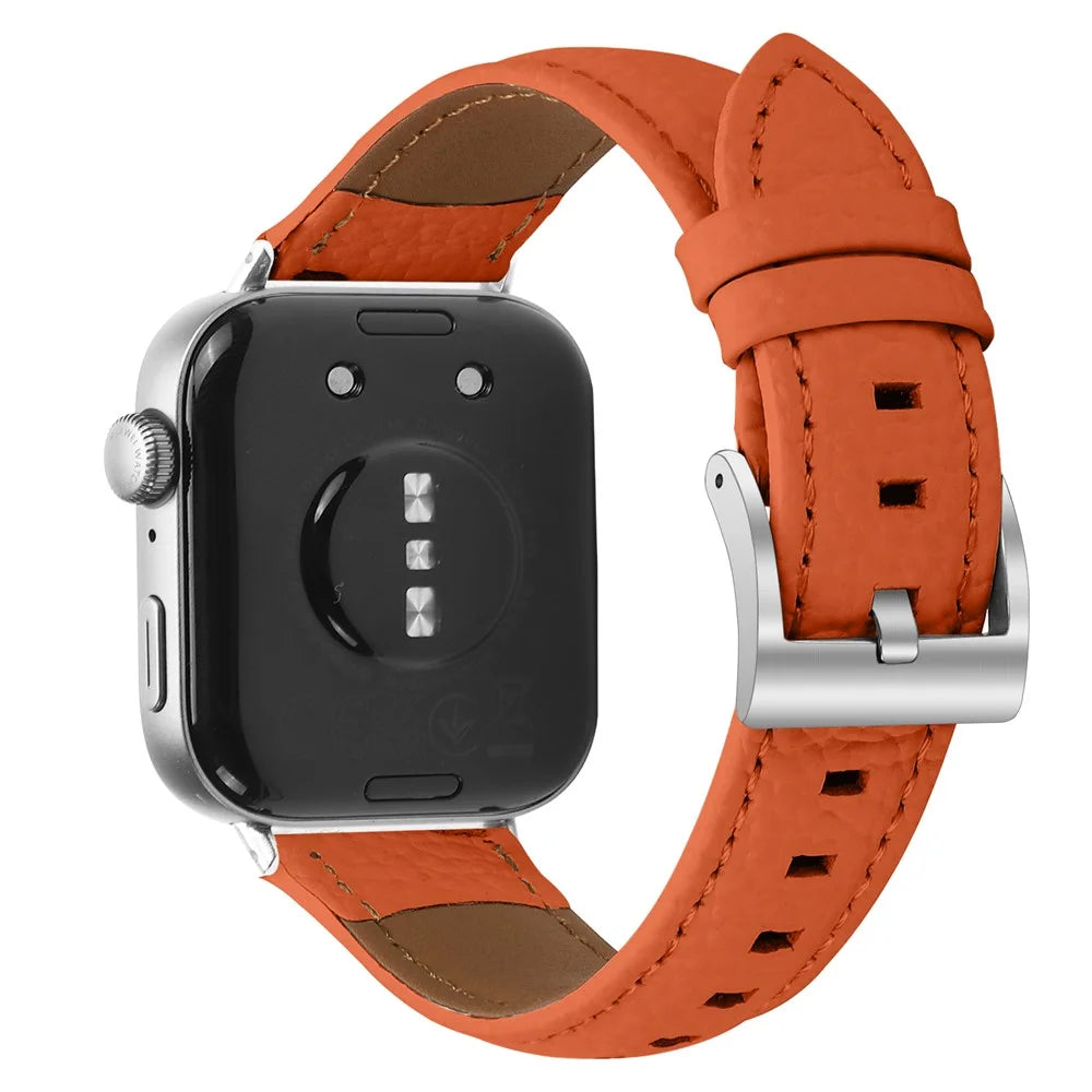 Litchi Textured Genuine Leather Strap for Huawei Watch Fit 4 Pro / Fit 4 / Fit 3 Pointed-End Watch Band with Silver Buckle - Orange - 1