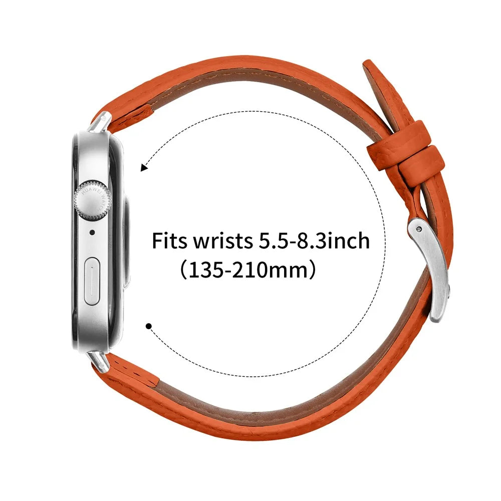 Litchi Textured Genuine Leather Strap for Huawei Watch Fit 4 Pro / Fit 4 / Fit 3 Pointed-End Watch Band with Silver Buckle - Orange - 7