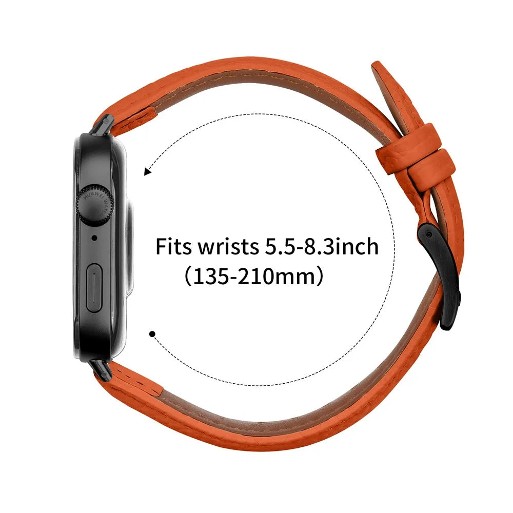 Litchi Textured Genuine Cow Leather Strap with Electroplated Buckle for Huawei Watch Fit 4 Pro / Fit 4 / Fit 3 Pointed-End Watch Band - Orange / Black - 7