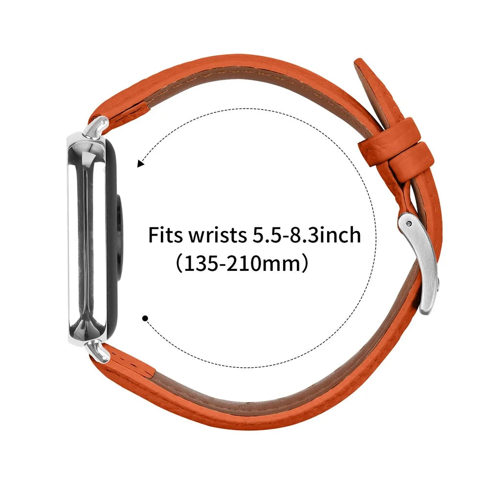 Litchi Textured Genuine Leather Strap for Xiaomi Smart Band 10 Pro / 9 Pro / 8 Pro / Redmi Watch 6 / 5 / 4 Pointed-End Watch Band with Silver Buckle - Orange - 7