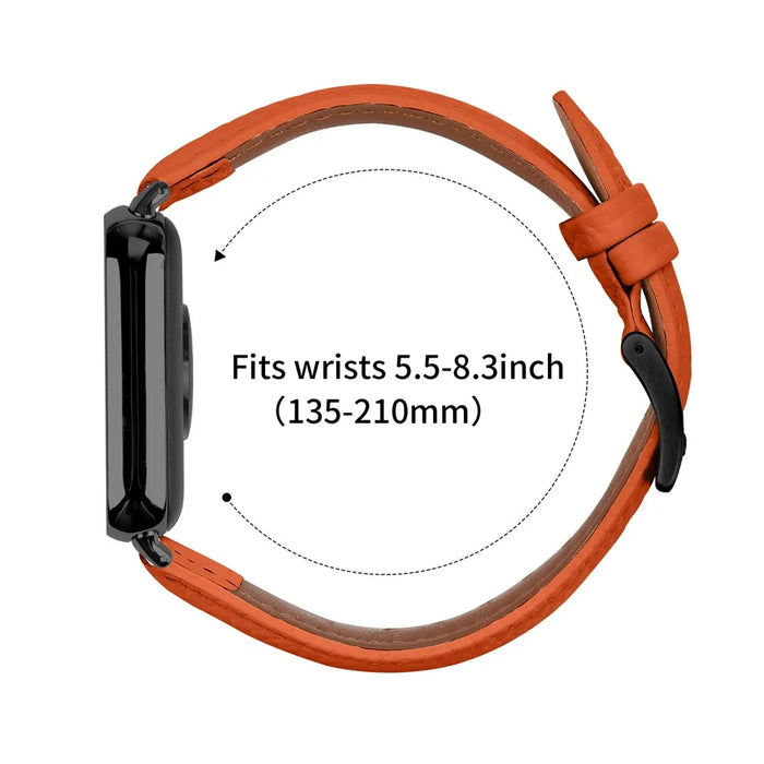 Litchi Textured Genuine Leather Strap with Electroplated Buckle for Xiaomi Smart Band 10 Pro / 9 Pro / 8 Pro / Redmi Watch 6 / 5 / 4 Pointed-End Watch Band - Orange / Black - 7