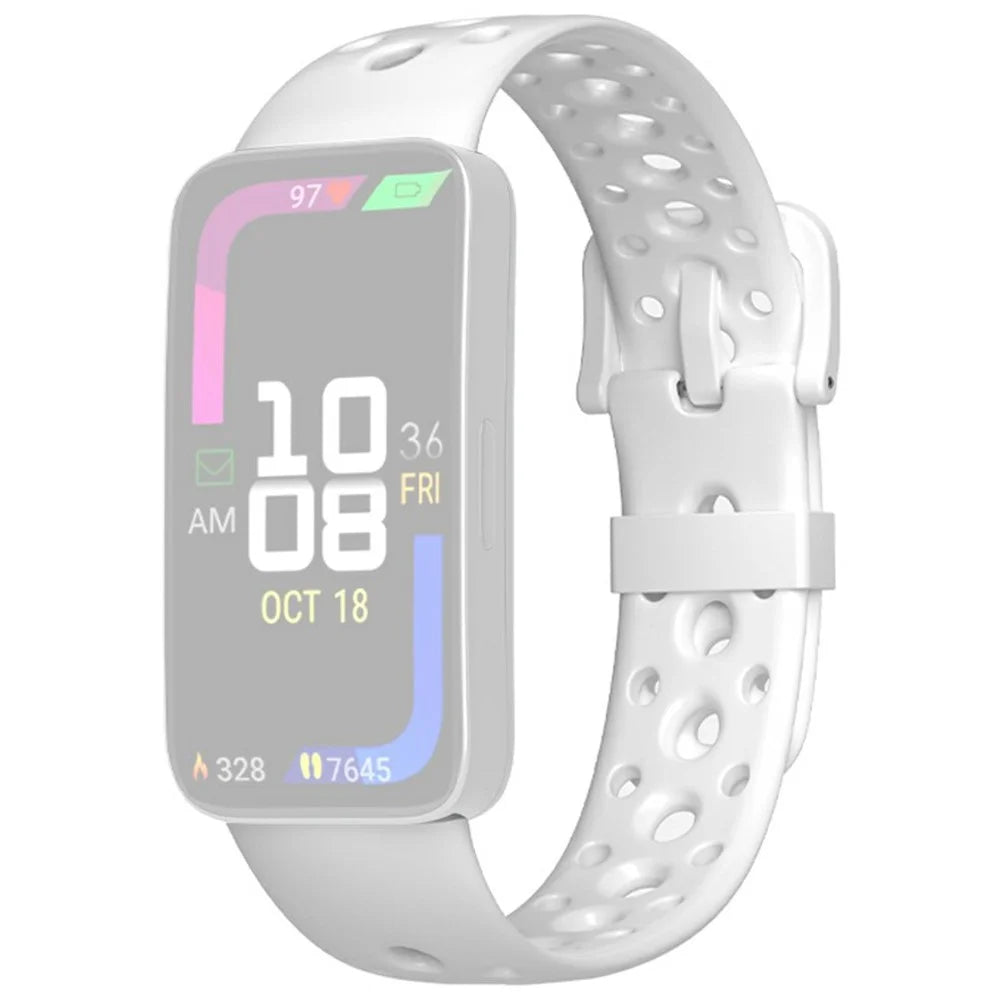 Breathable Silicone Strap for Huawei Band 10 / 9 / 8 Adjustable Watch Band with Pin Buckle - White - 1
