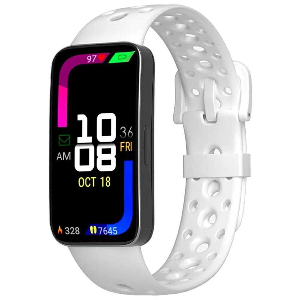 Breathable Silicone Strap for Huawei Band 10 / 9 / 8 Adjustable Watch Band with Pin Buckle - White - 2