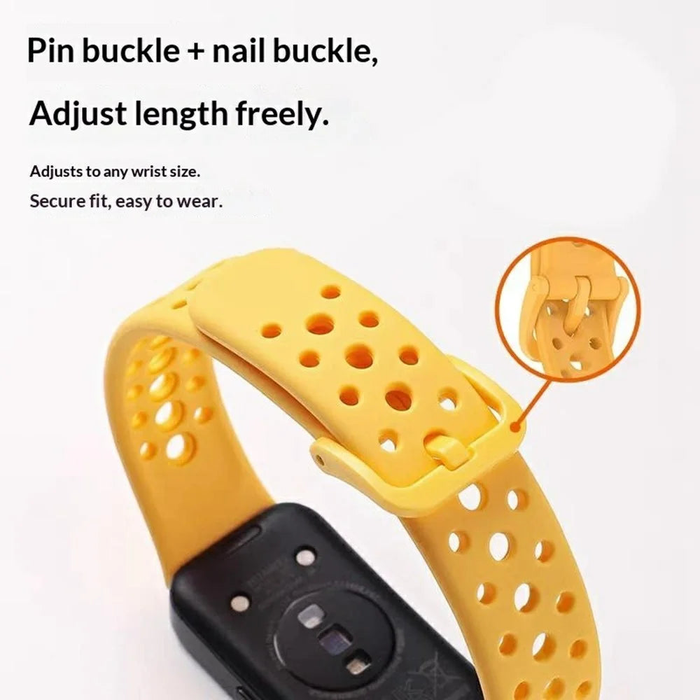 Breathable Silicone Strap for Huawei Band 10 / 9 / 8 Adjustable Watch Band with Pin Buckle - White - 4