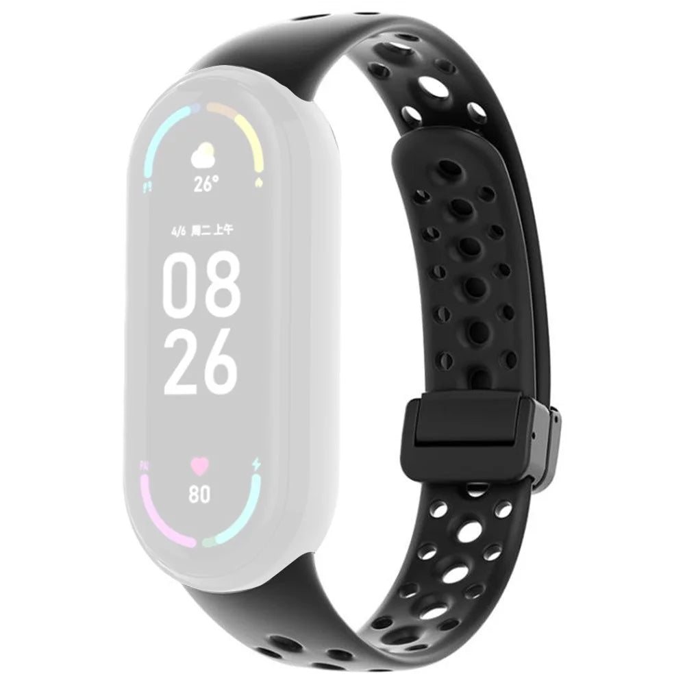Magnetic Silicone Strap for Xiaomi Smart Band 10 / 9 / 8 Breathable Replacement Watch Band - Black - 1