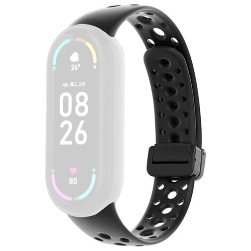 Magnetic Silicone Strap for Xiaomi Smart Band 10 / 9 / 8 Breathable Replacement Watch Band - Black - 1