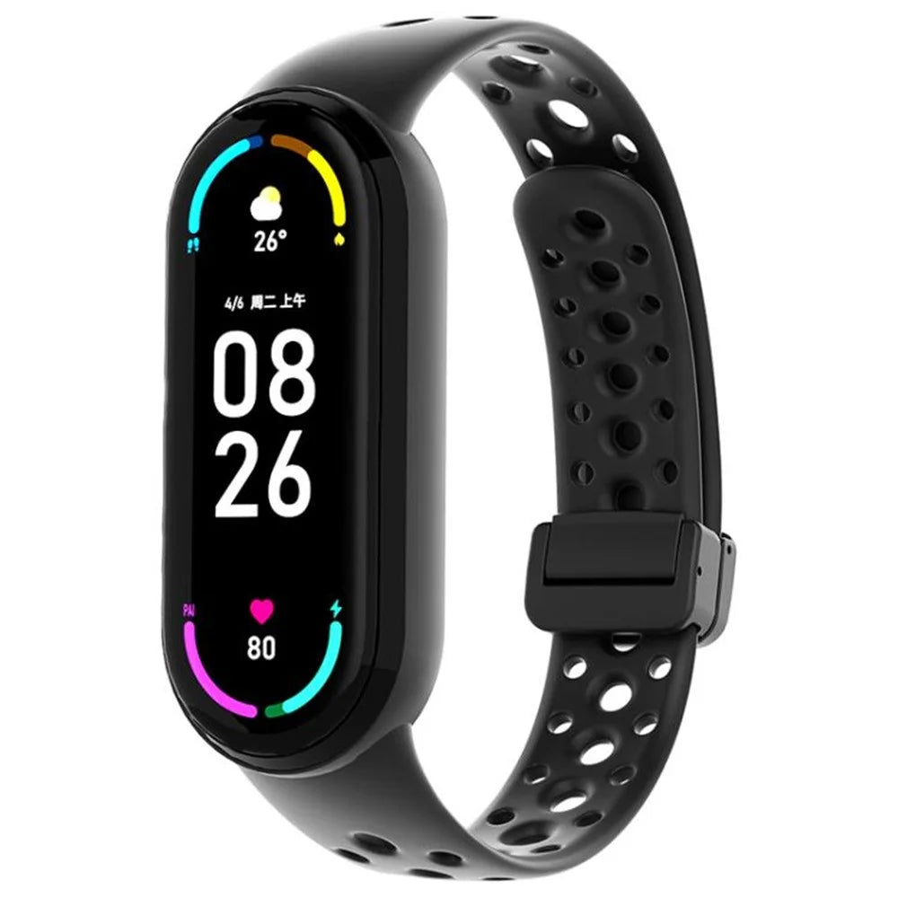 Magnetic Silicone Strap for Xiaomi Smart Band 10 / 9 / 8 Breathable Replacement Watch Band - Black - 2