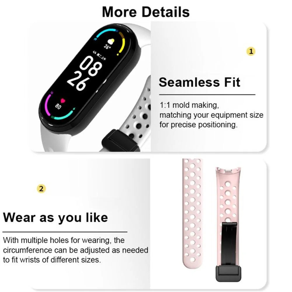 Magnetic Silicone Strap for Xiaomi Smart Band 10 / 9 / 8 Breathable Replacement Watch Band - Black - 7