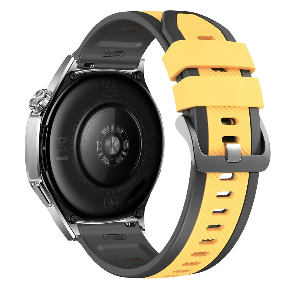 22mm Twill Pattern Watch Band for Huawei Watch GT 6 / 5 / 5 Pro / 4 46mm Dual Color Silicone Strap Quick Release - Black / Yellow - 1