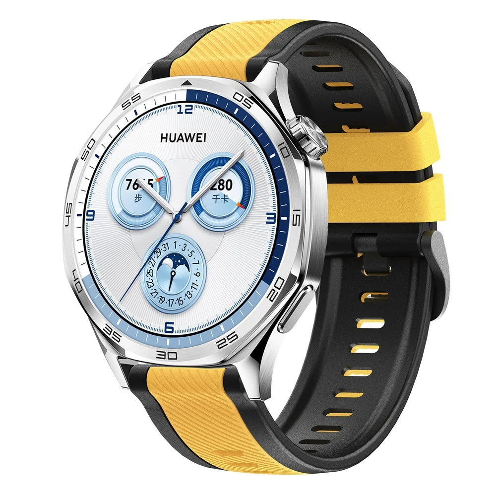 22mm Twill Pattern Watch Band for Huawei Watch GT 6 / 5 / 5 Pro / 4 46mm Dual Color Silicone Strap Quick Release - Black / Yellow - 2
