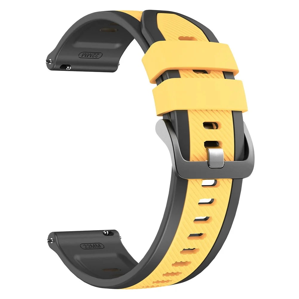 22mm Twill Pattern Watch Band for Huawei Watch GT 6 / 5 / 5 Pro / 4 46mm Dual Color Silicone Strap Quick Release - Black / Yellow - 4